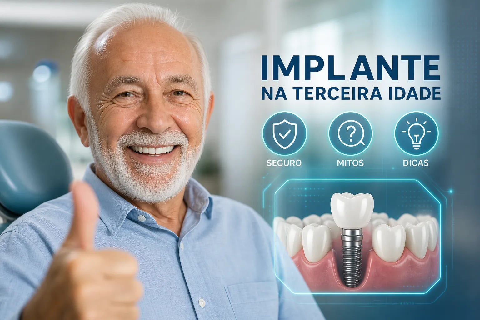 Idoso em consulta odontológica para avaliação de implante dentário na ImplanVita, em Belo Horizonte